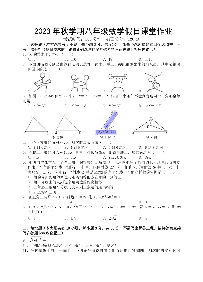 江苏省盐城市亭湖新区初级中学2023-2024学年八年级上学期10月月考数学试卷（无答案）