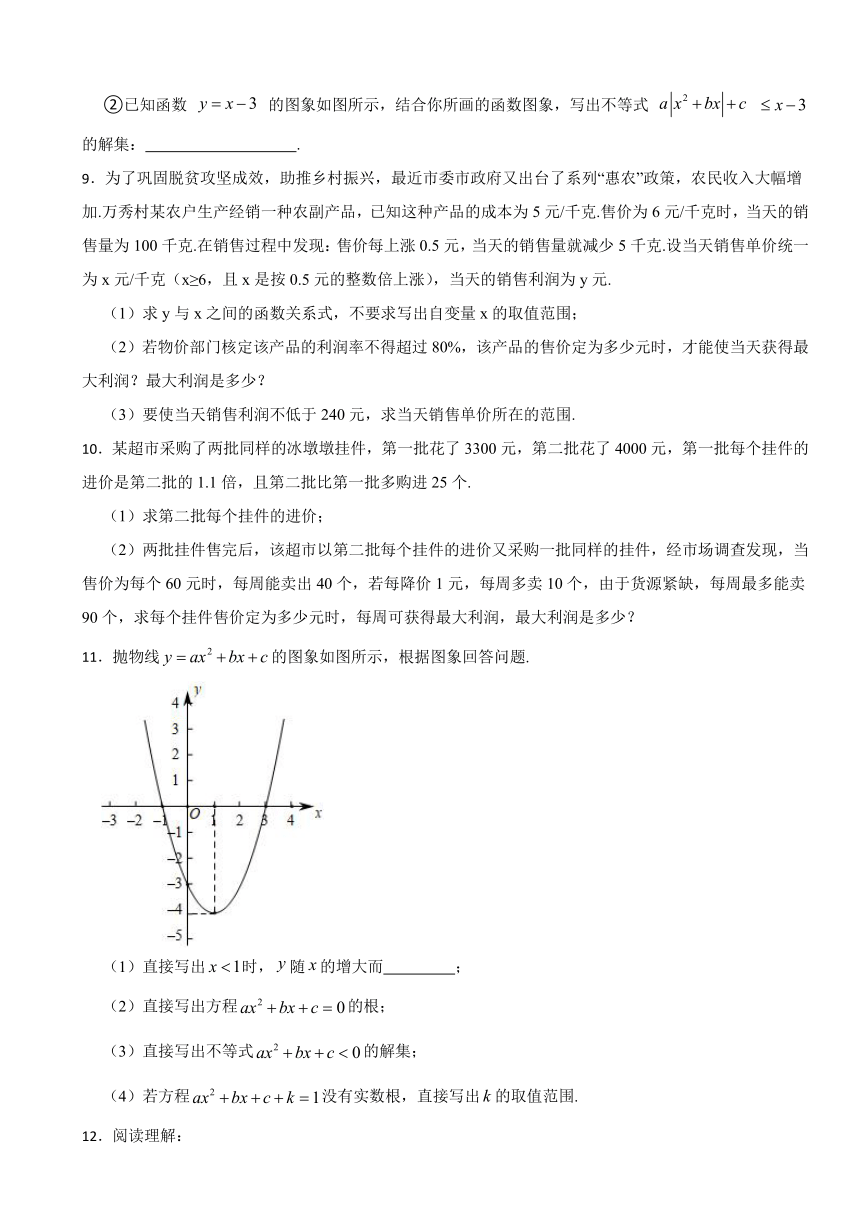 2024年中考数学高频考点专题复习——二次函数与不等式的综合运用(含解析)