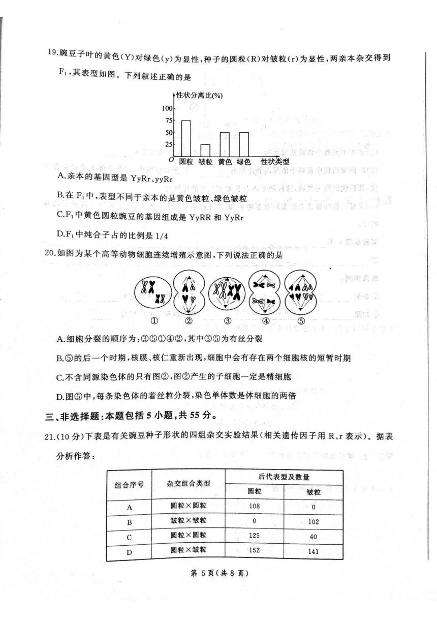 山东省大联考2023-2024学年高一下学期3月月考生物试题（PDF版含解析）