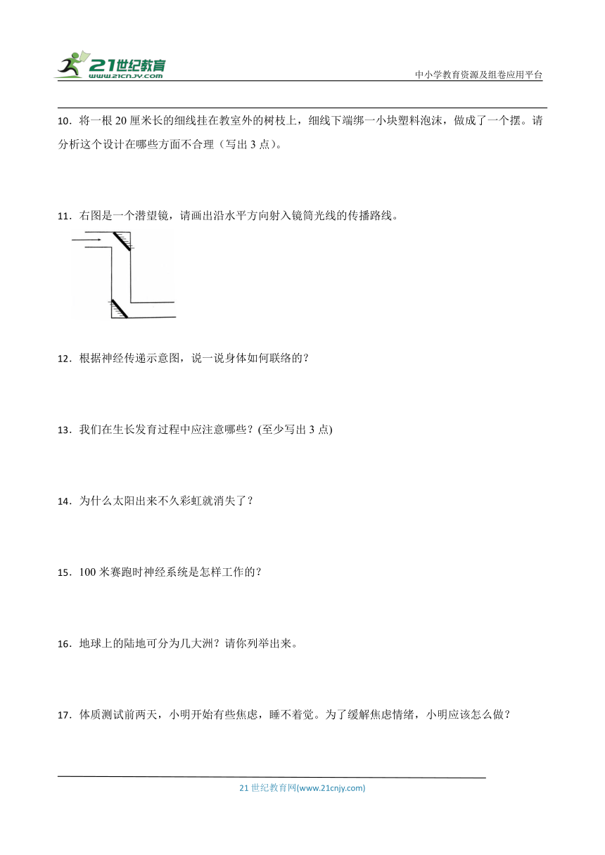 教科版五年级上册科学期末简答题专题训练（含答案）