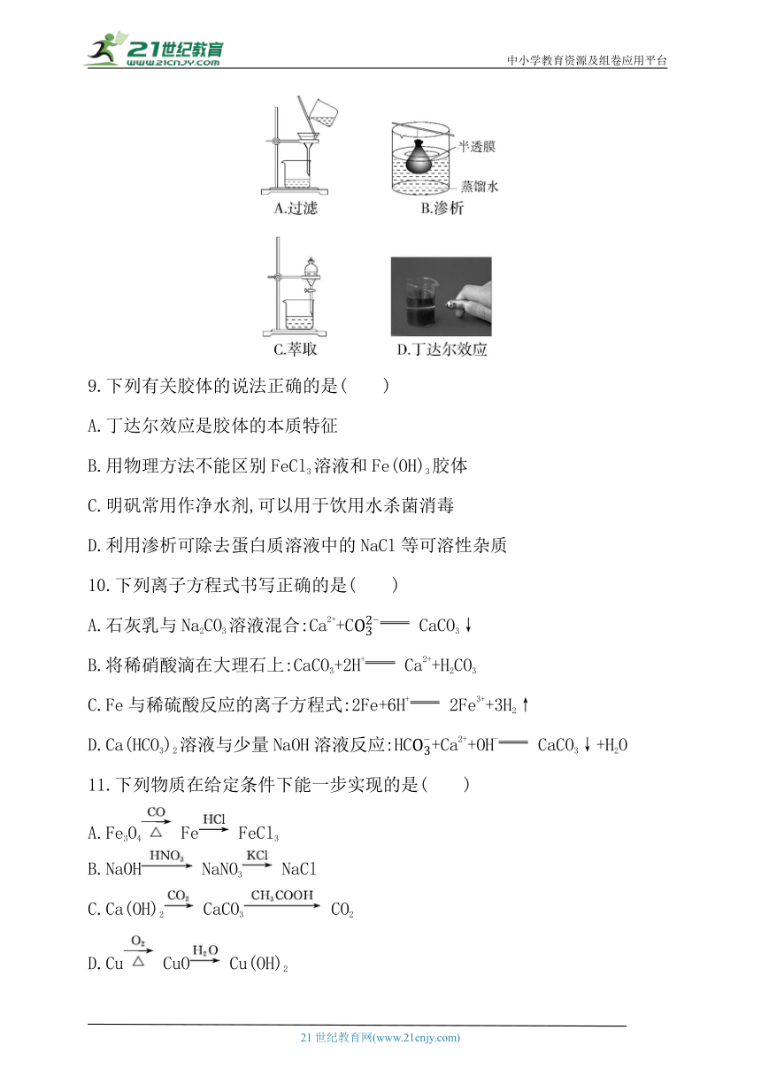 2024人教版新教材高中化学必修第一册同步练习--第一章　物质及其变化（含解析）