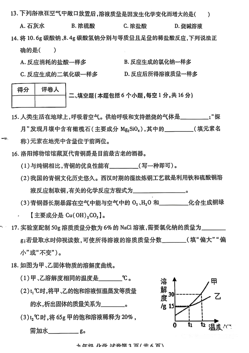 河南省洛阳市2023-2024学年九年级质量检测----化学(图片版 含答案)