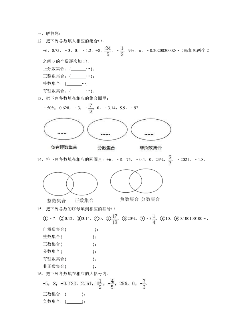 2.1.2有理数 习题（含解析）2023-2024学年华东师大版七年级数学上册