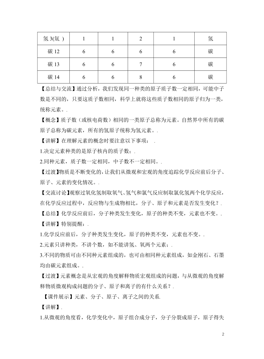 人教版化学九上3.3元素 教学设计