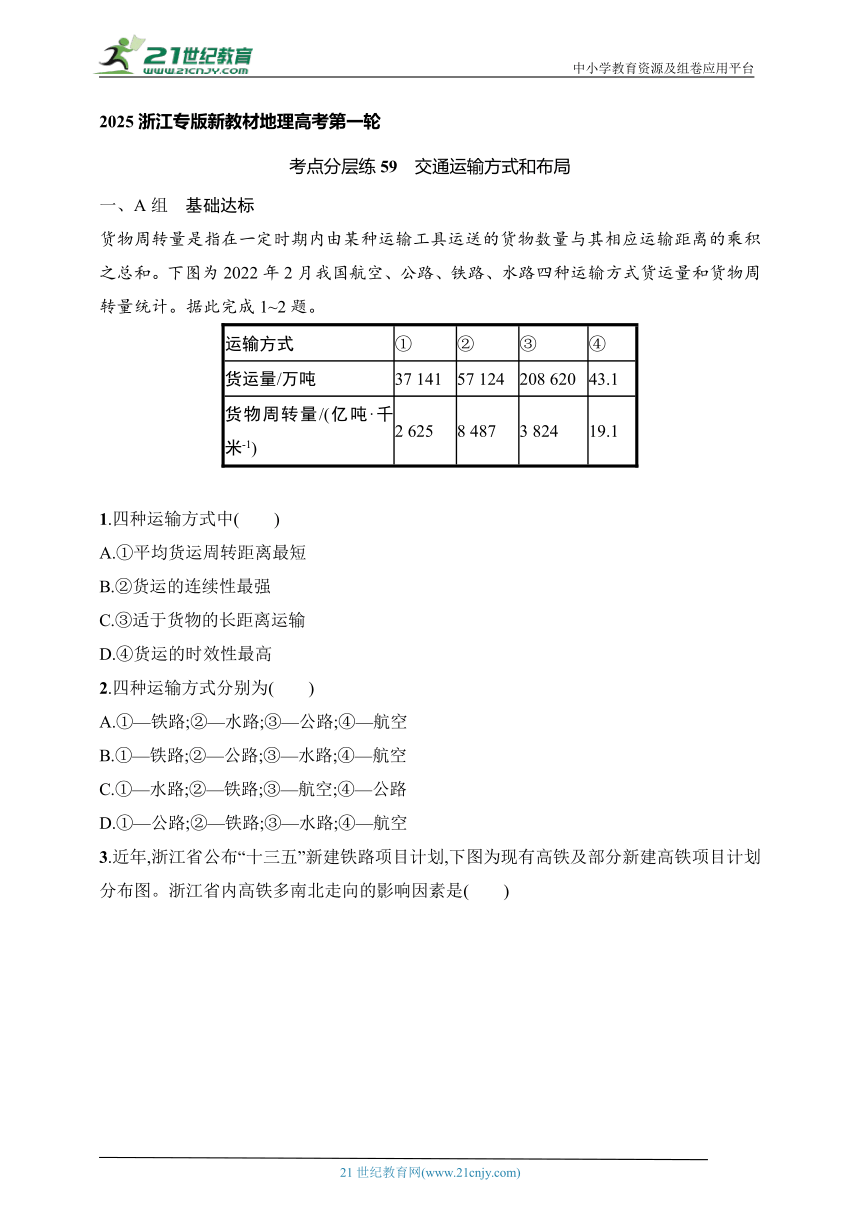 2024浙江专版新教材地理高考第一轮基础练--考点分层练59　交通运输方式和布局（含解析）