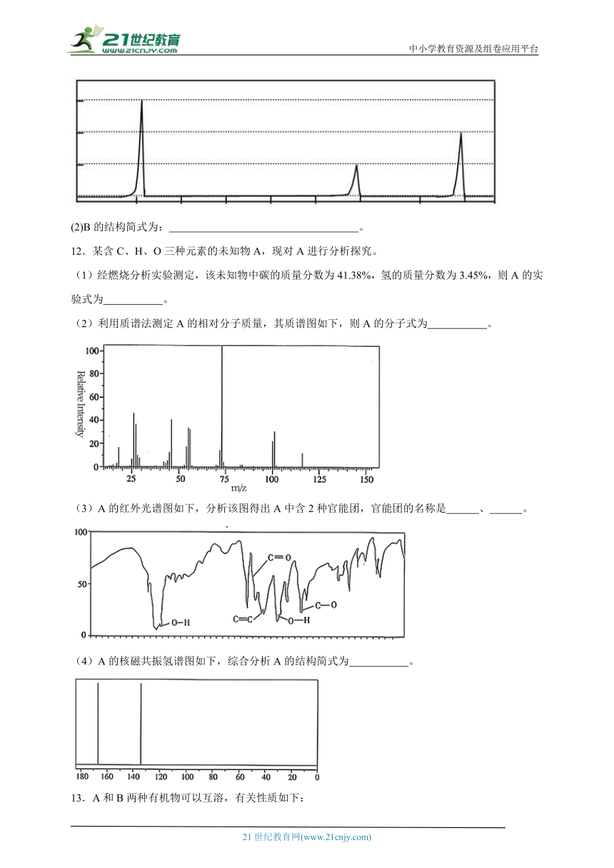 人教版（2019）高中化学选择性必修3 1.2研究有机化合物的一般方法同步练习(含答案）