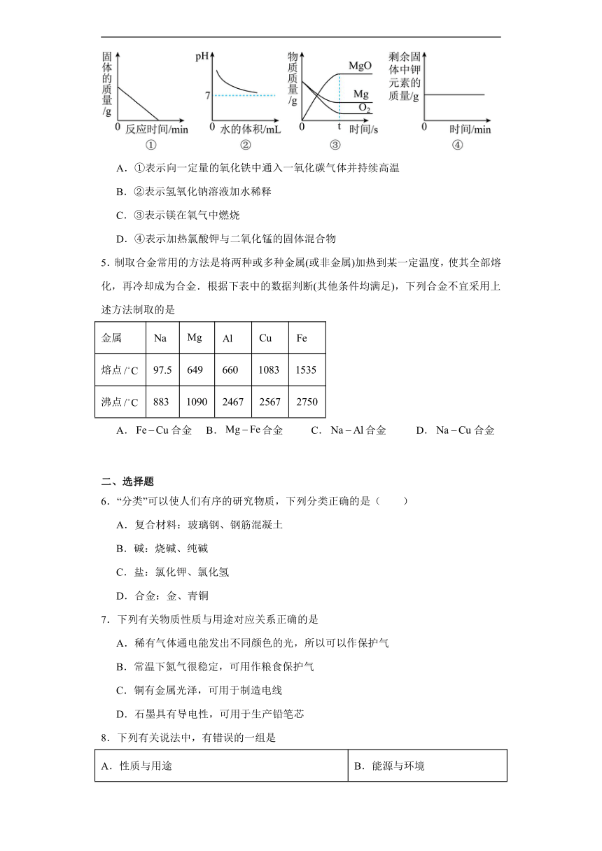 9.1常见的金属材料课时练习鲁教版化学九年级下册（含答案）