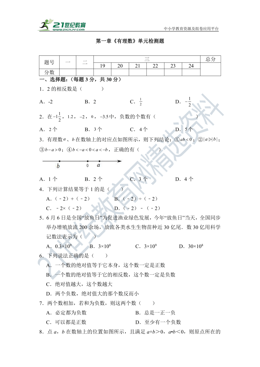 第一章 有理数单元测试题（含答案）