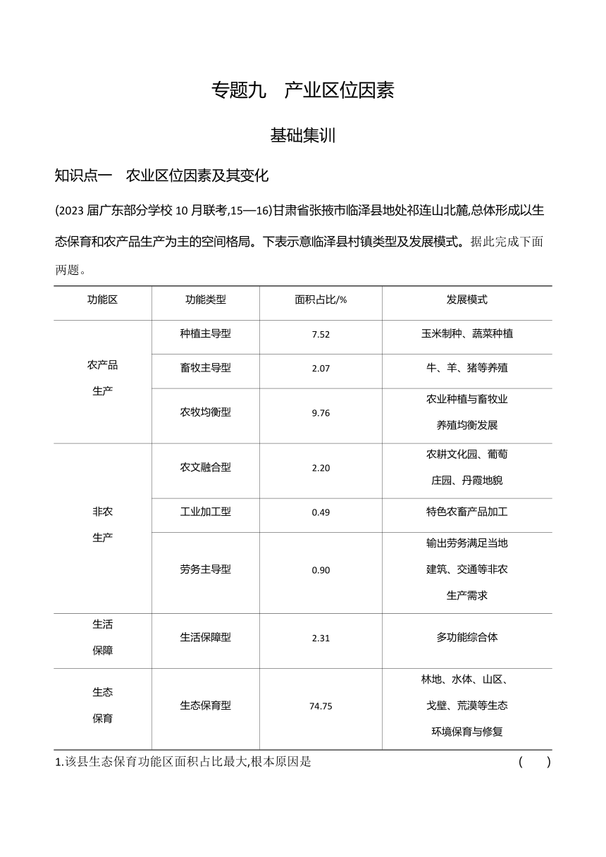 2024广东高考地理第一轮章节复习--专题九产业区位因素（含答案）