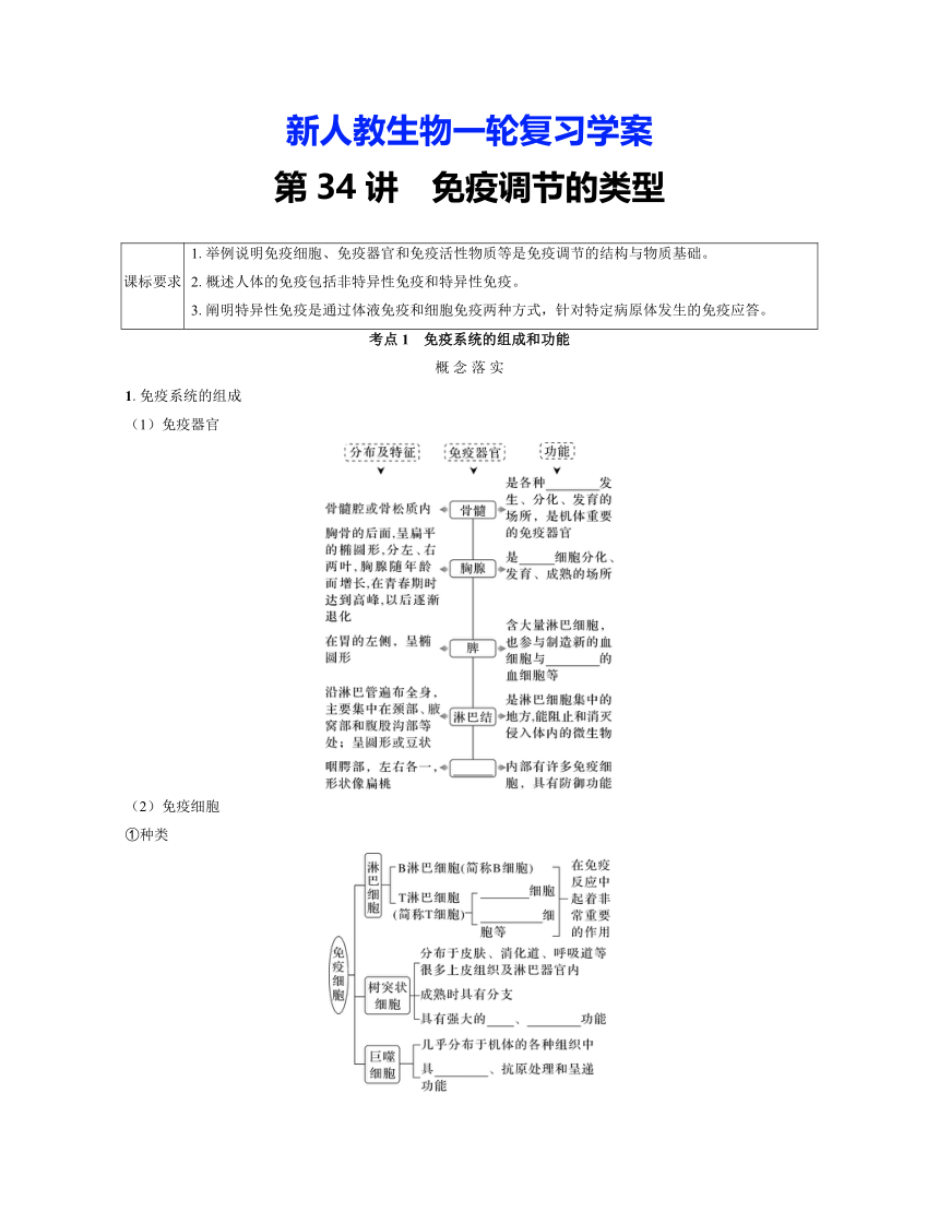 新人教生物一轮复习学案：第34讲　免疫调节的类型（含答案解析）