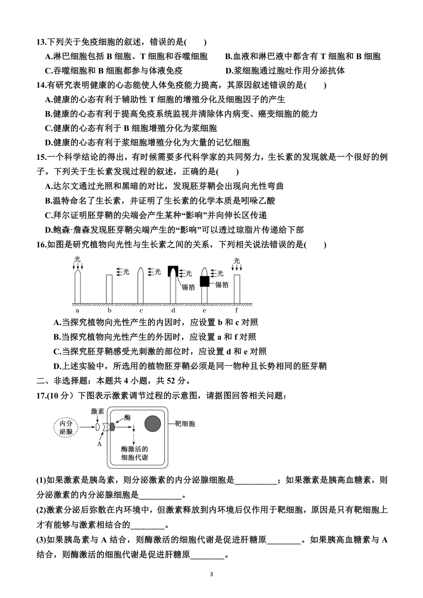 高中生物选择性必修1（综合测试卷）（有解析）—2023-2024学年高二上学期生物选择性必修1（人教版(2019））