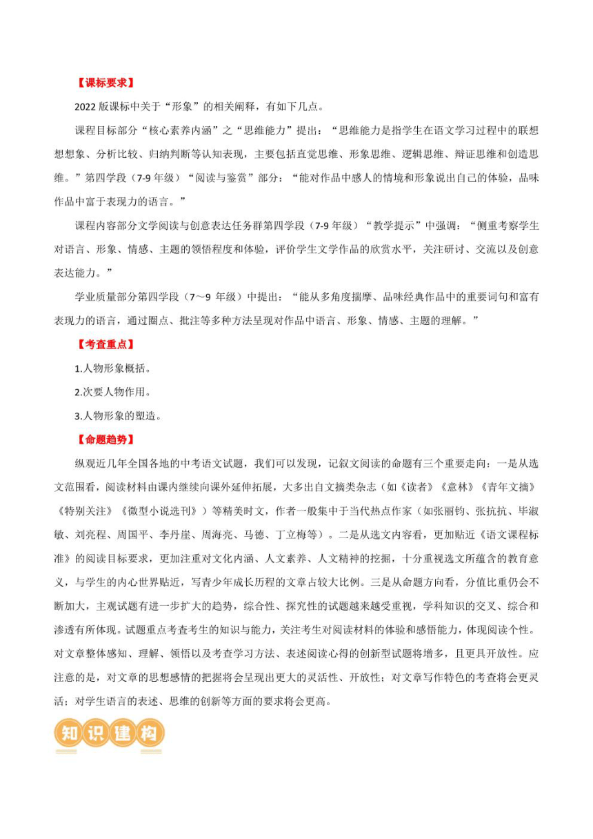 2024年中考语文复习专题21 现代文阅读之分析人物形象 讲义学案（PDF 学生版+解析版）