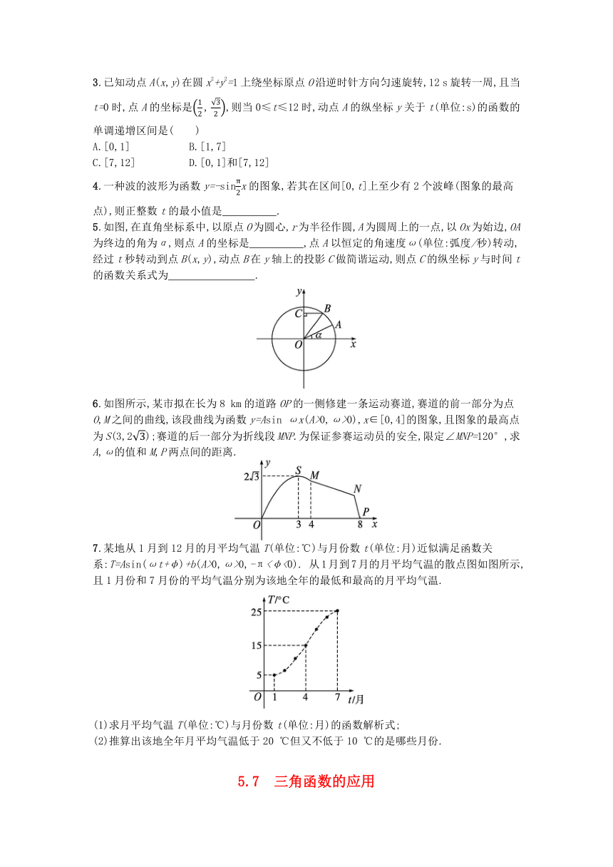 新人教A版必修第一册高中数学5.7三角函数的应用 课后训练（含解析）