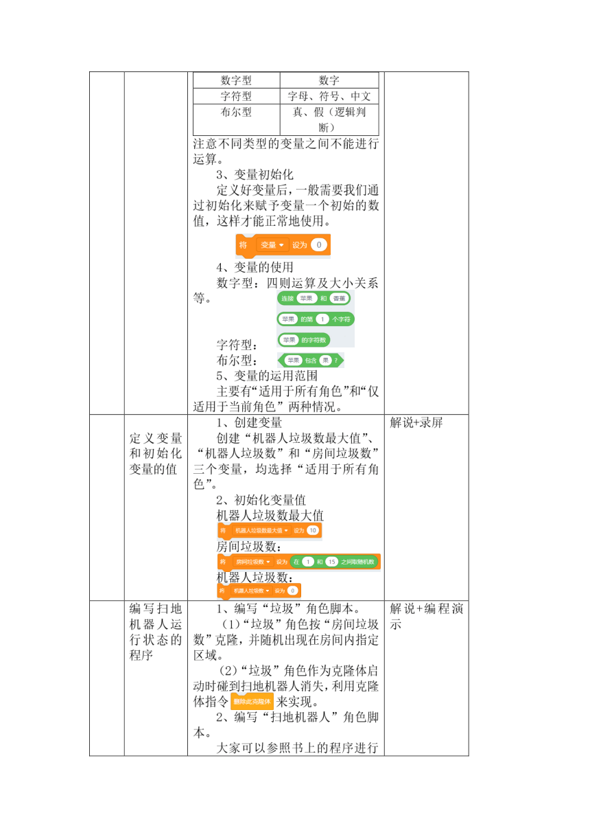 重大版六年级信息技术下册 第10课 模拟机器人运行（二）（变量）（教案）