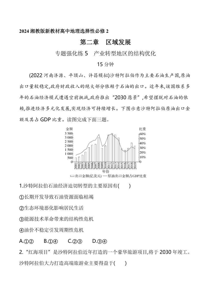 2024湘教版新教材高中地理选择性必修2同步练习--专题强化练5　产业转型地区的结构优化（含解析）