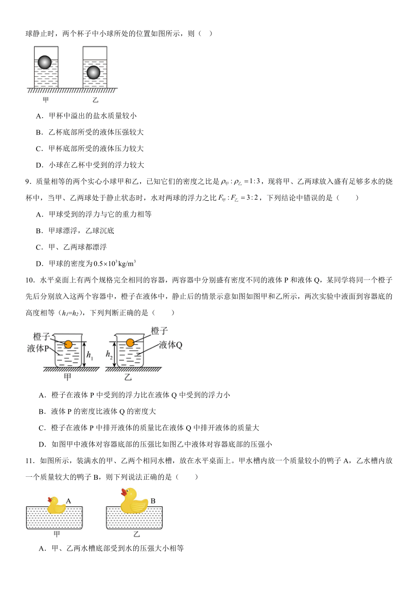 第十章《浮力》章末复习（含答案） 物理人教版八年级下册