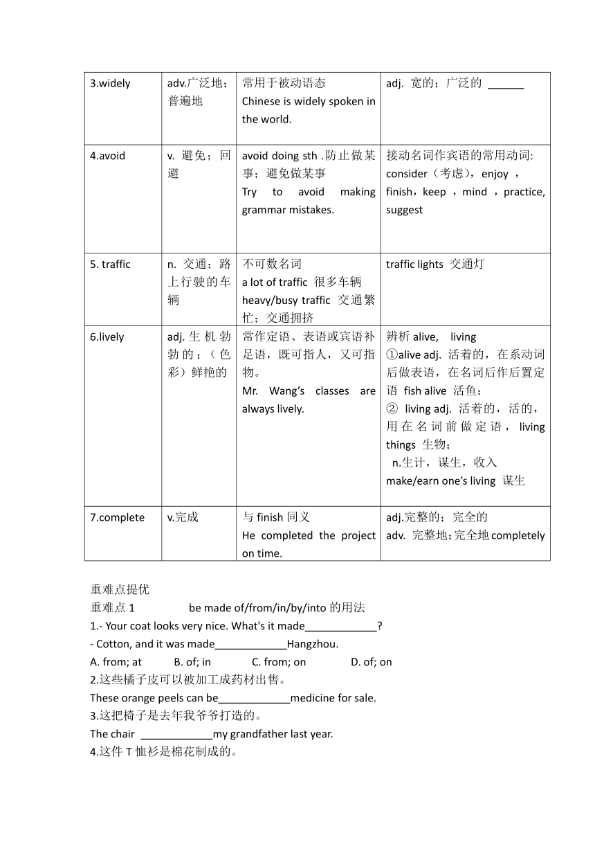 人教版九年级全册unit5 What are the shirts made o？f知识点梳理及练习（含答案）