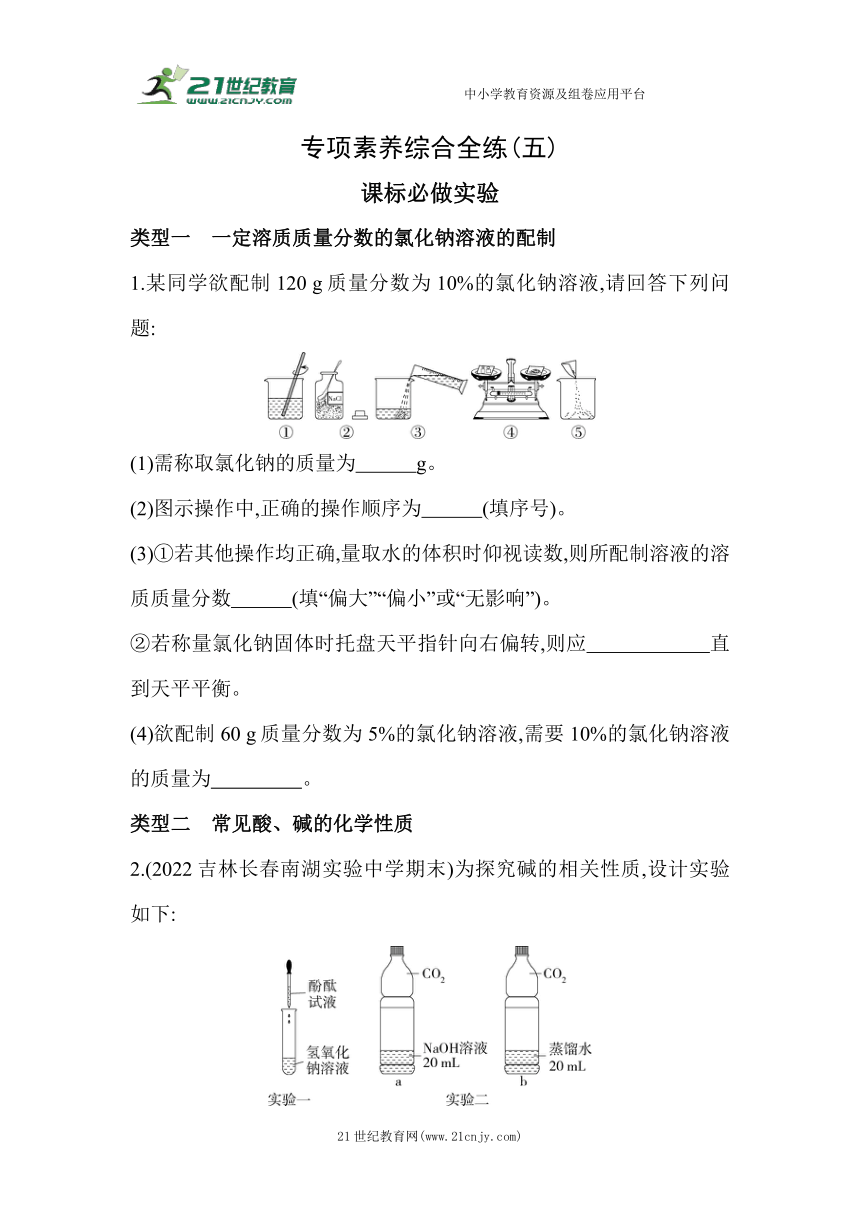 （五四制鲁教版）化学九年级全册期末复习：05-专项素养综合全练(五)　课标必做实验