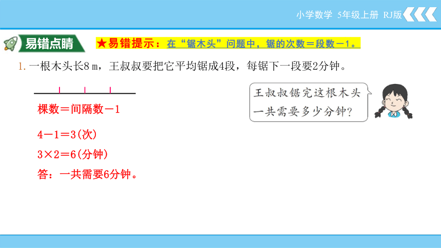 人教版五年级上册数学第7单元数学广角——植树问题课件(共15张PPT)