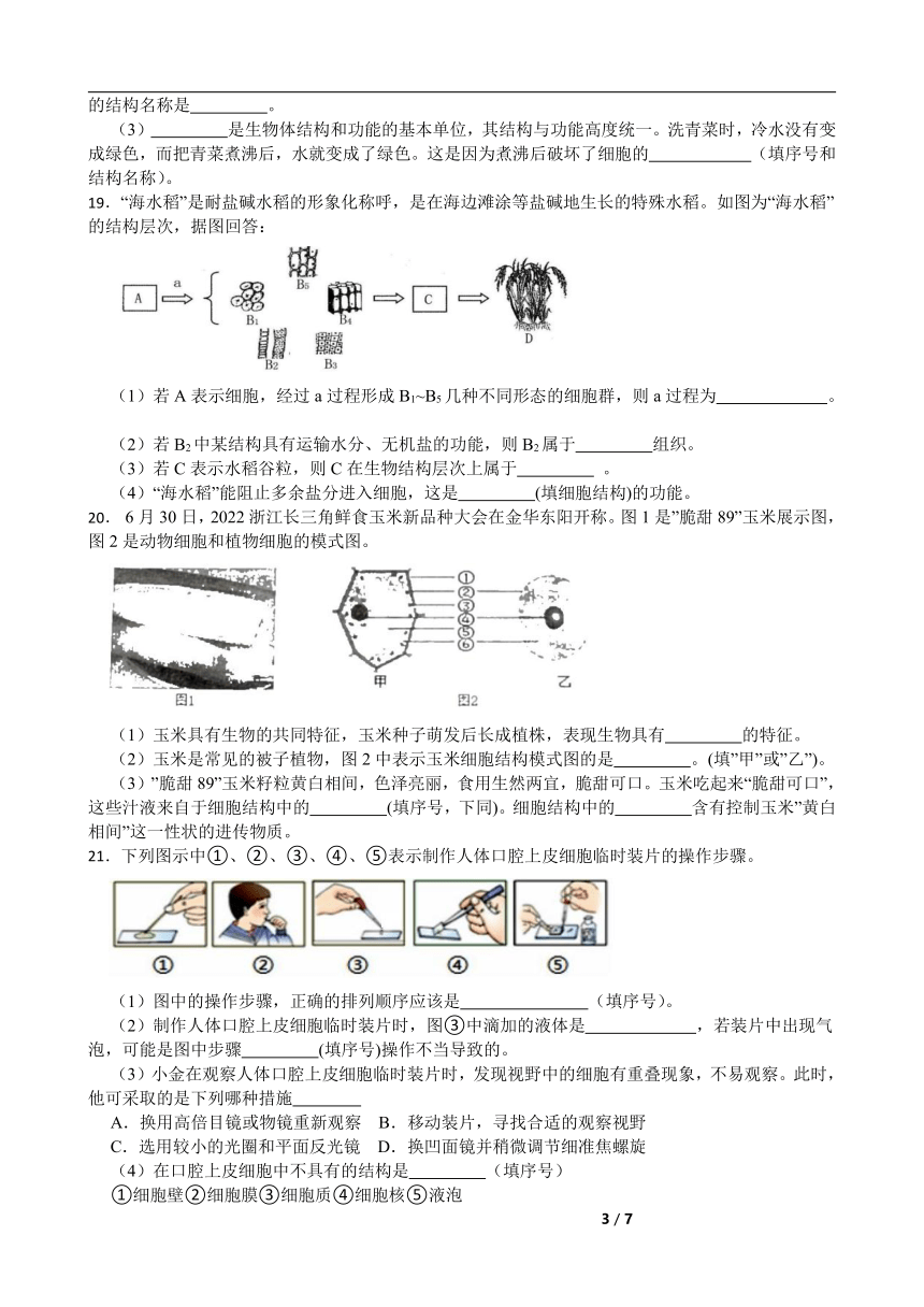 第2章 观察生物 单元测试（1-3节）（含答案）