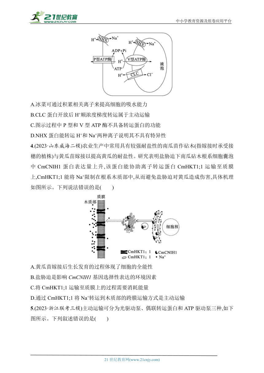 【备考2024】高中生物二轮专题练习  2.物质出入细胞的方式（含解析）