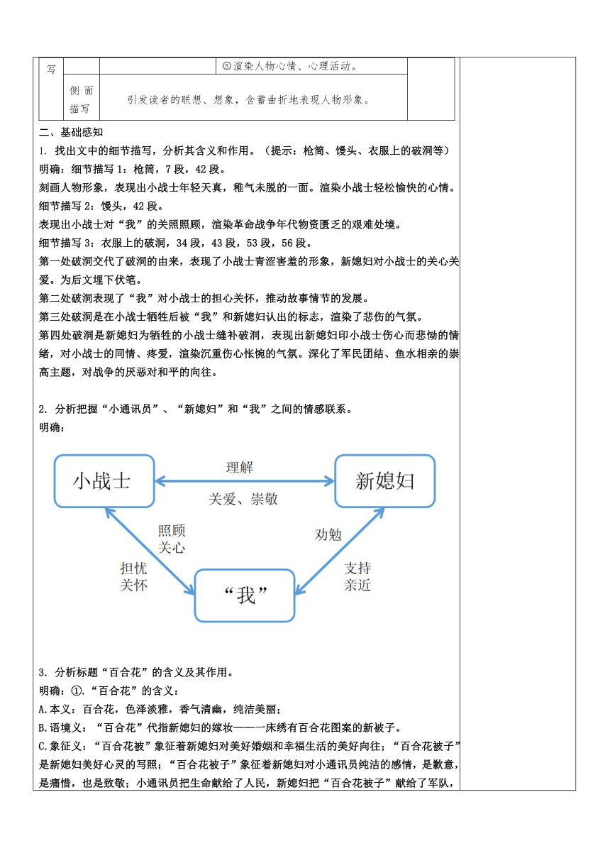 高中语文统编版（部编版）必修 上册第一单元3.1 《百合花》导学提纲