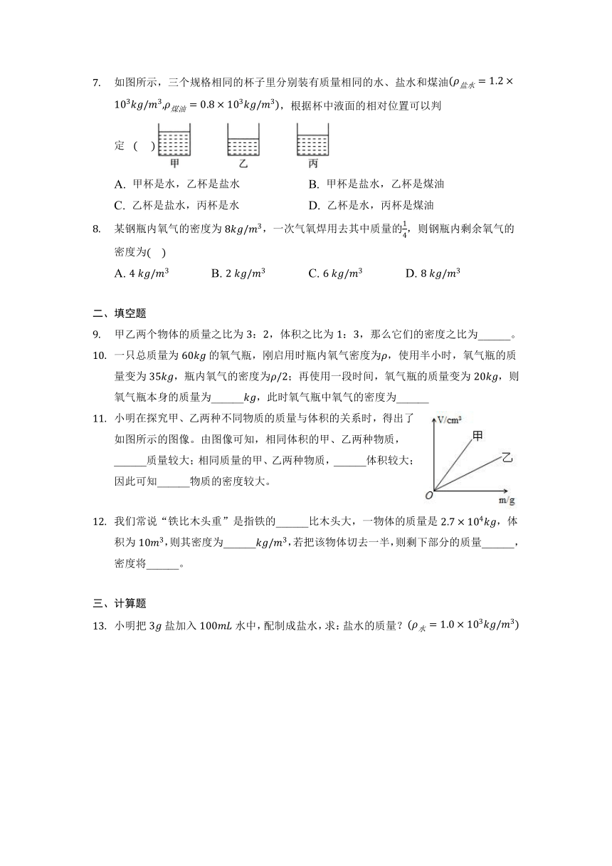 5.2 密度  练习（含答案）  2023-2024学年鲁科版物理八年级上册