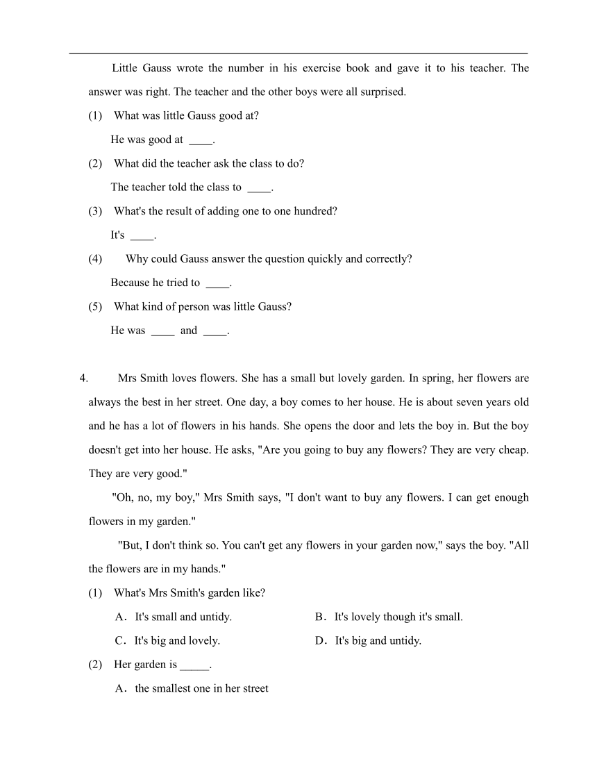 牛津上海版六年级英语暑假阅读训练20（含答案）