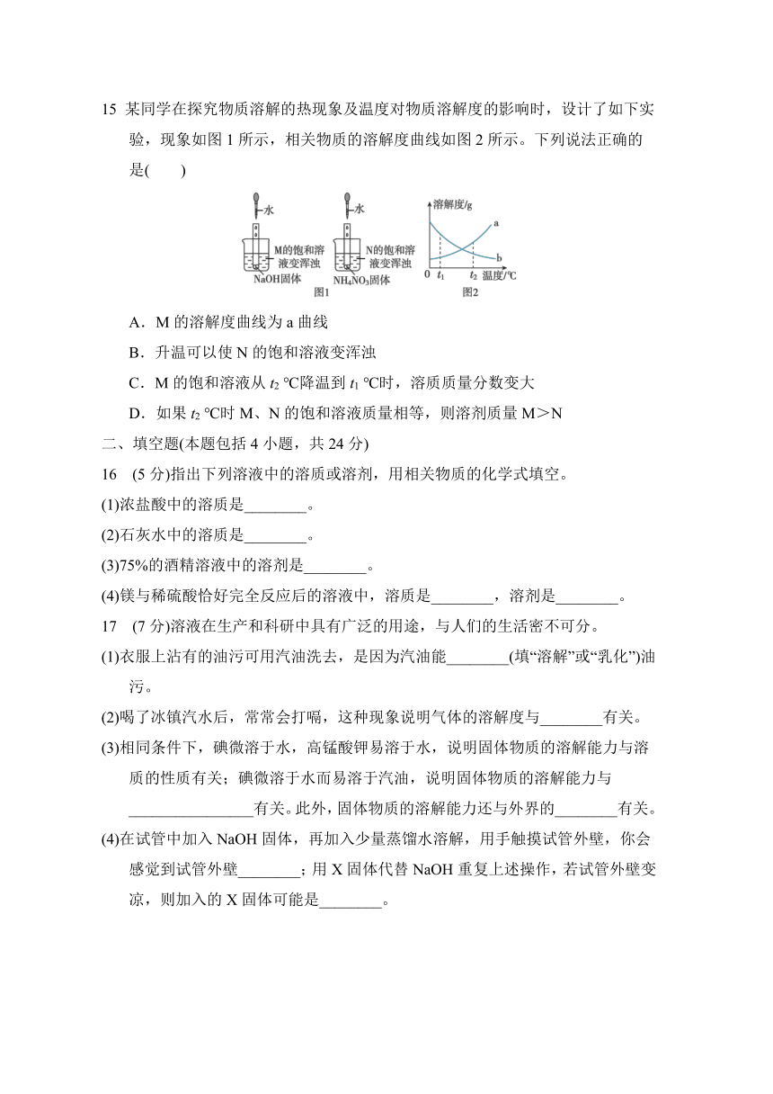 第六章溶解现象综合素质评价（含答案） 沪教版（全国） 九年级下册