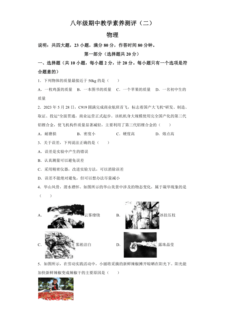 陕西省榆林市子洲县子洲县周家硷中学2023-2024学年八年级上学期期中物理试题（含解析）