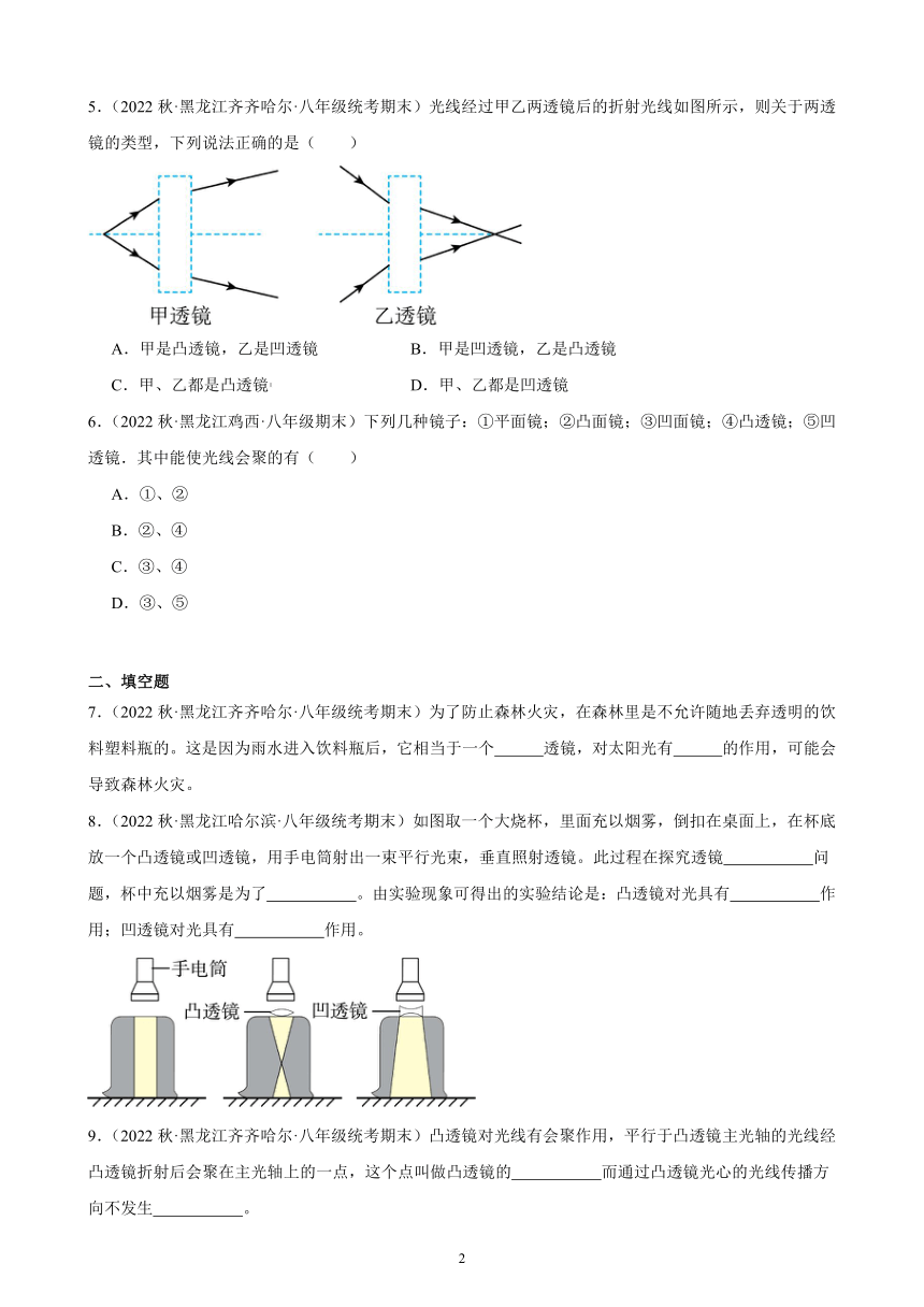 5.1 透镜 同步练习（含解析） 2022-2023学年上学期黑龙江省各地八年级物理期末试题选编