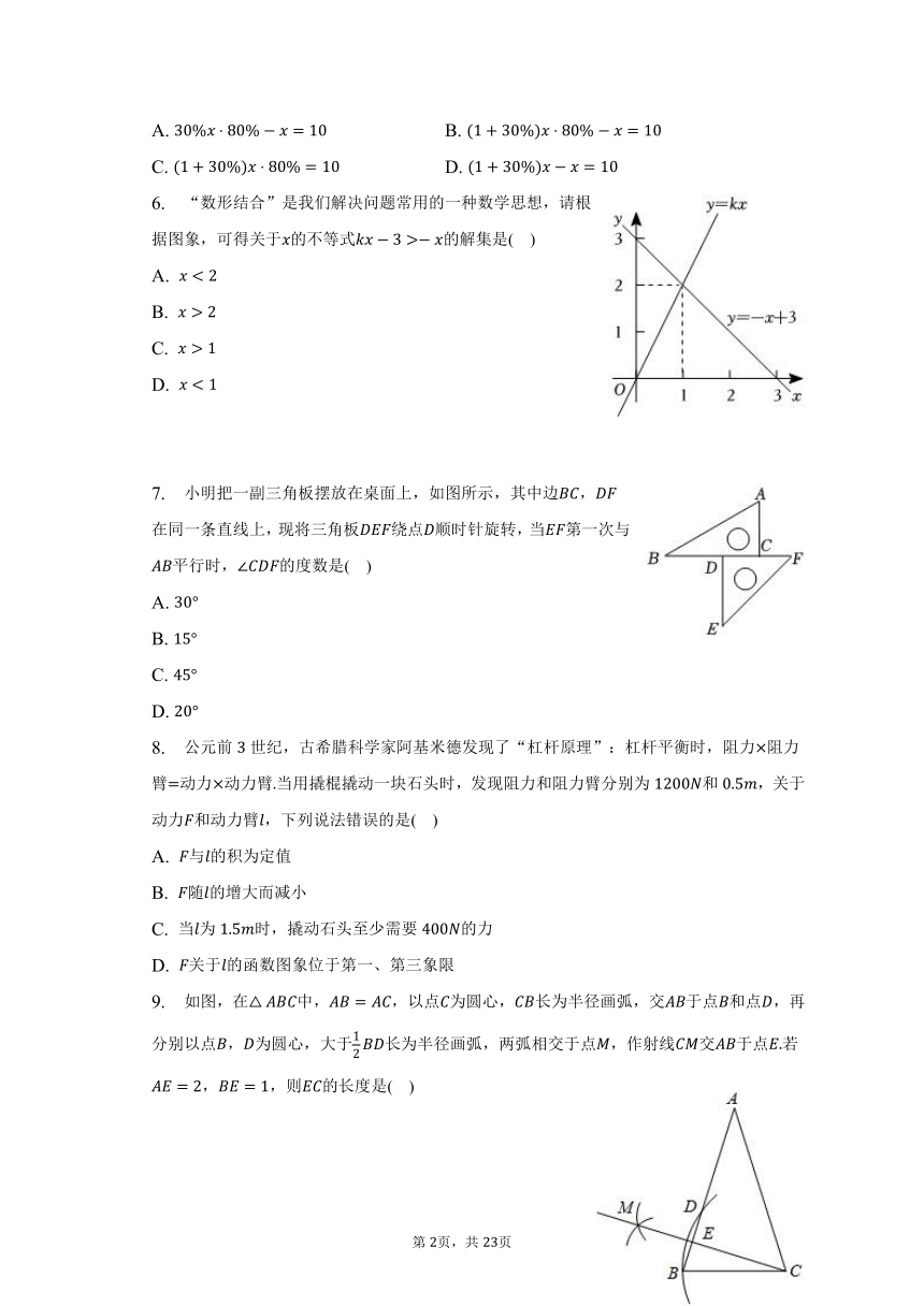 2022-2023学年山西省晋中市平遥县重点学校九年级（下）期中数学试卷（含解析）