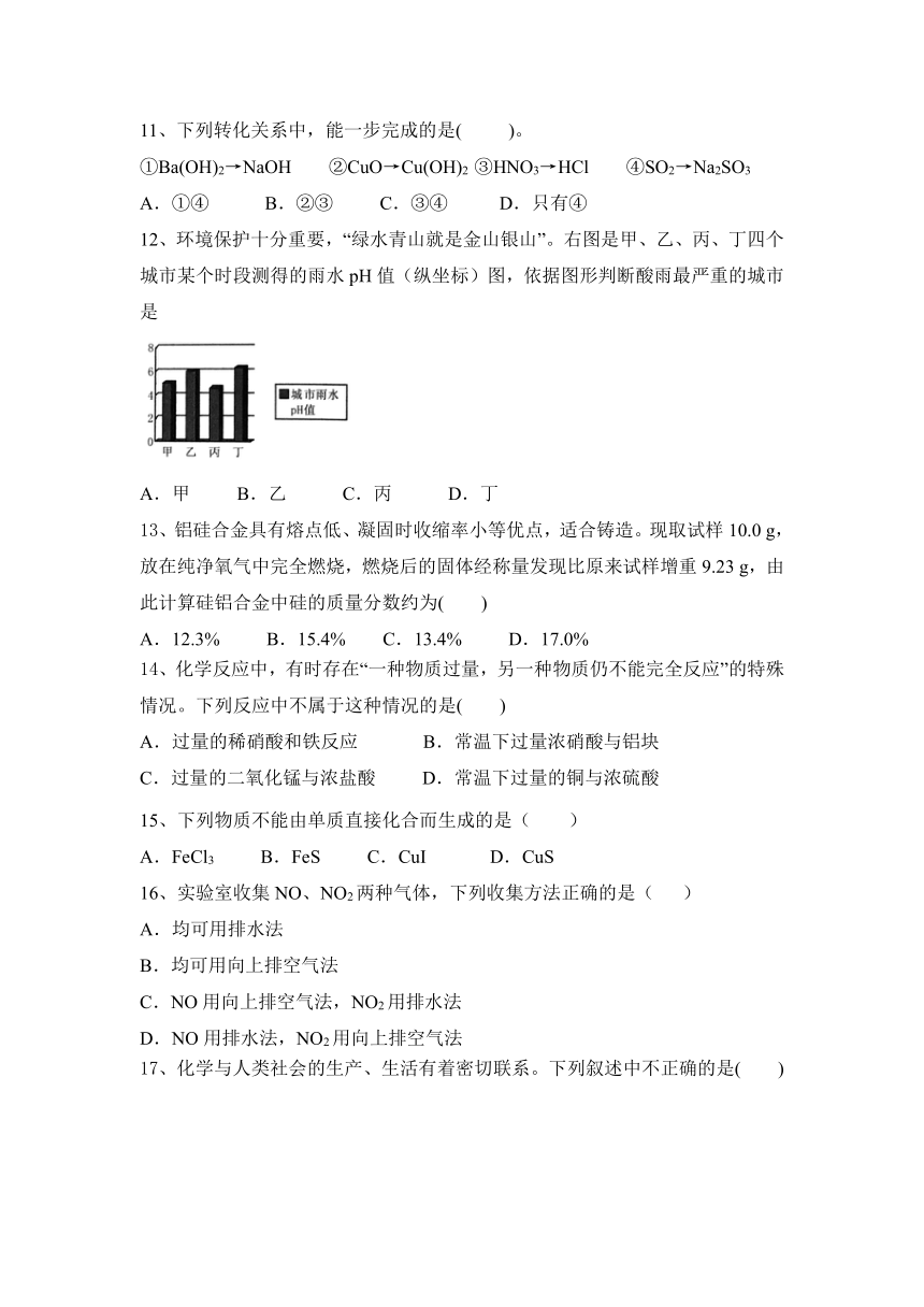 第五章　化工生产中的重要非金属元素 达标（含答案） 2023-2024学年高一下学期化学人教版（2019）必修第二册