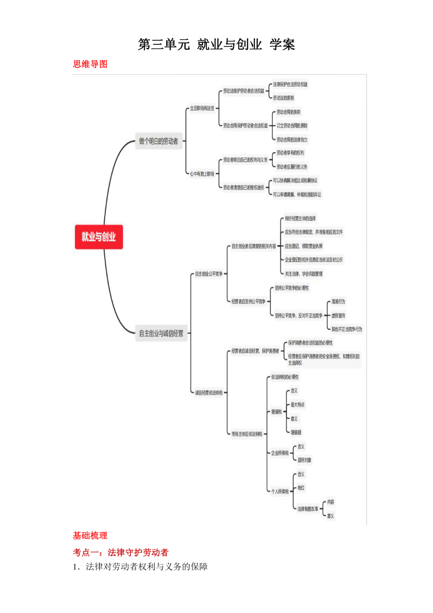 第三单元 就业与创业 学案——2024届高中思想统编版选择性必修二一轮复习