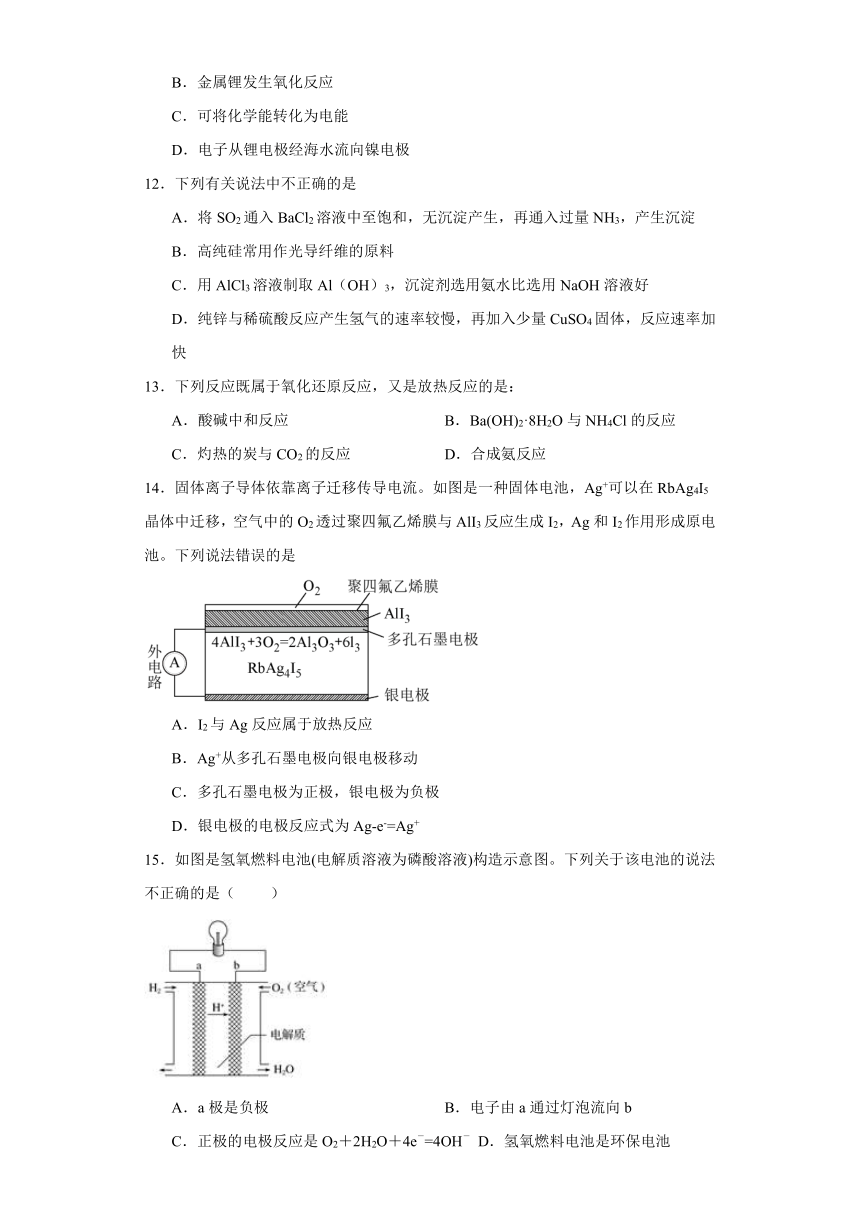 6.1.化学反应与能量变化 （含解析）同步训练 2023-2024学年高一下学期化学人教版（2019）必修第二册