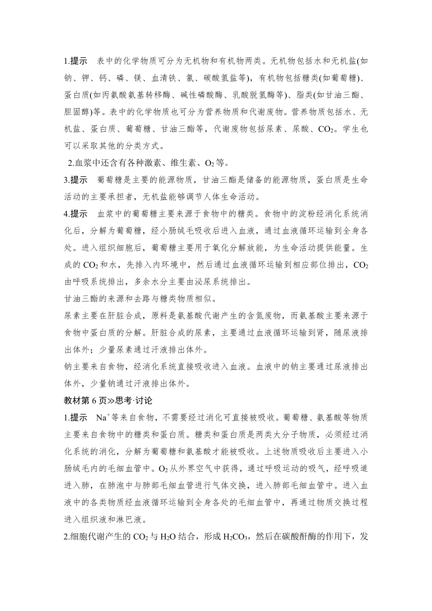 选择性必修1（人教生物学）教材答案与提示