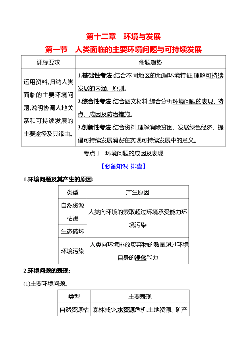 2024届高三地理一轮复习系列 第十二章 第一节　人类面临的主要环境问题与可持续发展 复习学案（含解析）