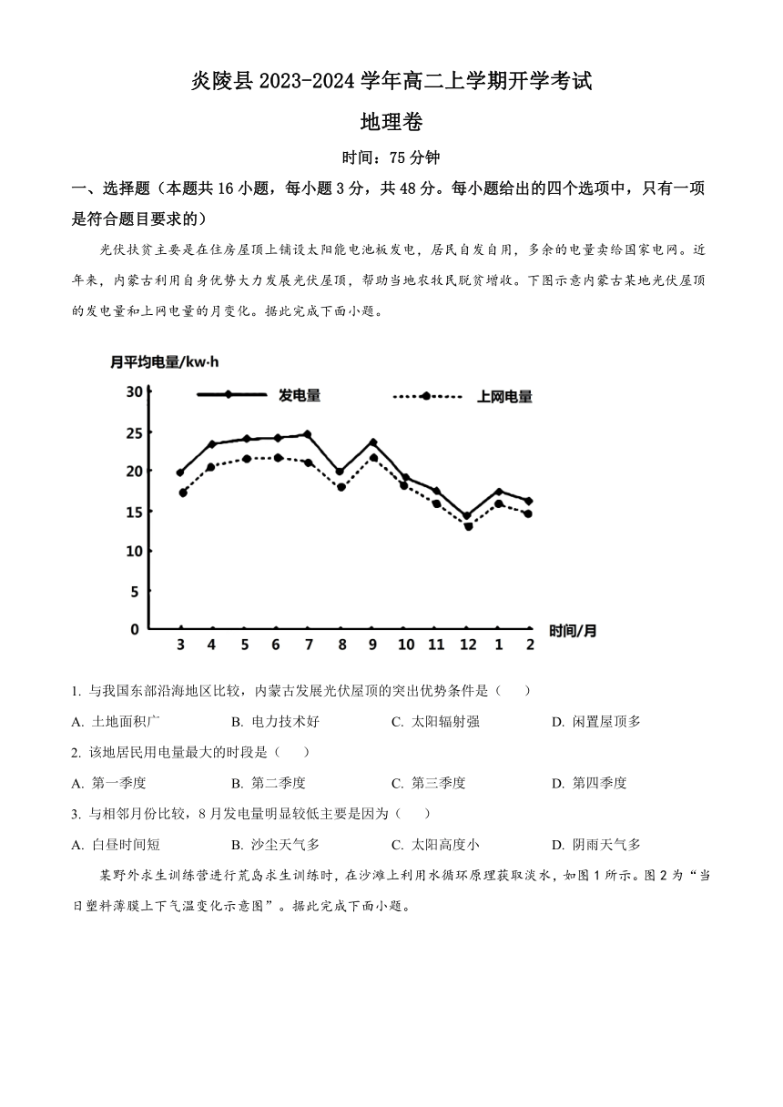 湖南省株洲市炎陵县2023-2024学年高二上学期开学考试地理试题（解析版）