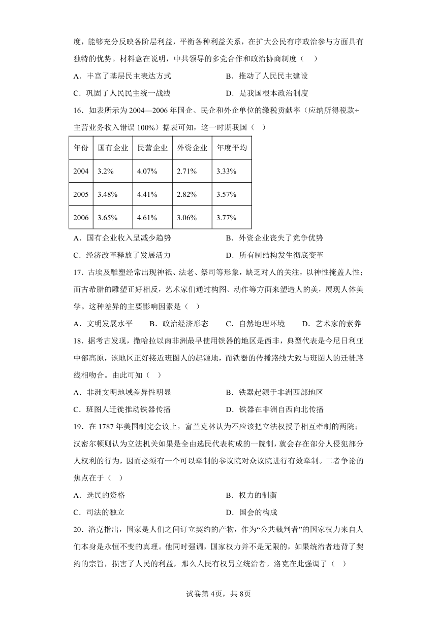 山西省忻州市名校2023-2024学年高三上学期12月联合质量检测历史试卷（含解析）