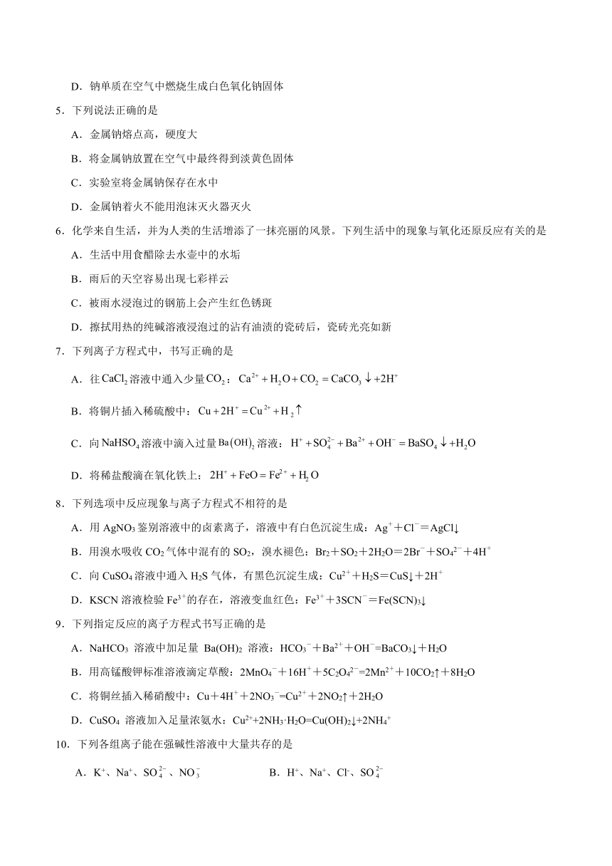 专题3 从海水中获得的化学物质 （含解析）单元检测题 2023-2024学年高一上学期化学苏教版（2019）必修第一册