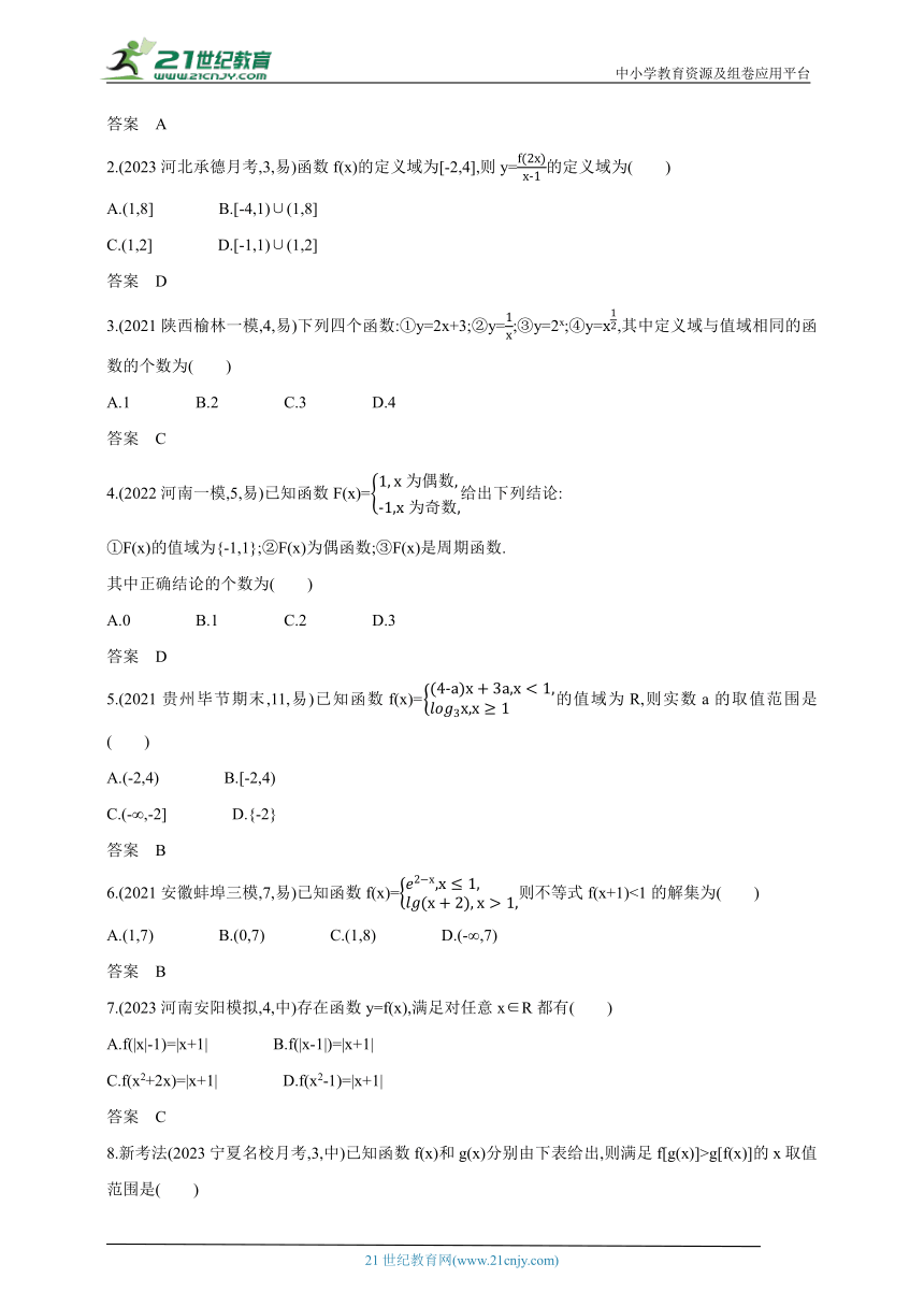 2024新课标理数高考专题复习--2_1　函数的概念及表示（含答案）