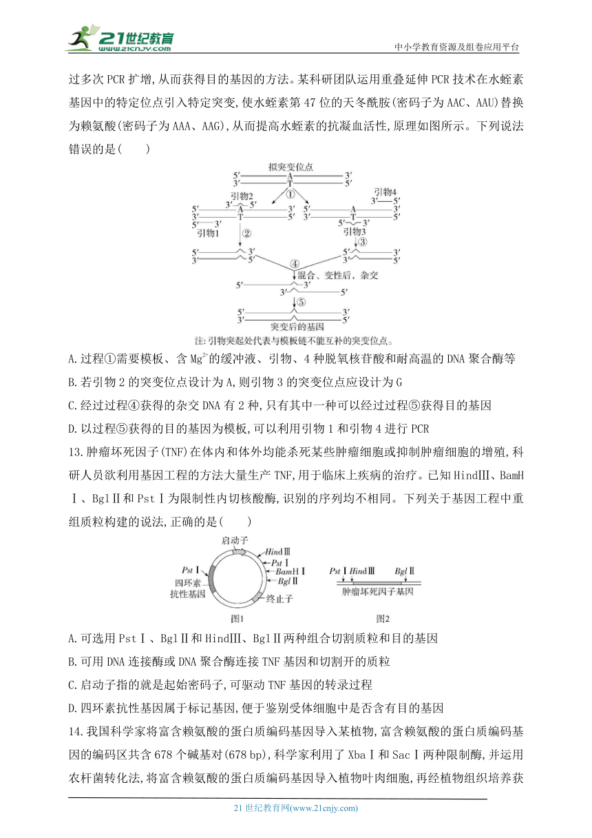 人教版2019高中生物选择性必修3  同步练习题---第3章　基因工程  第4章　生物技术的安全性与伦理问题（含解析）