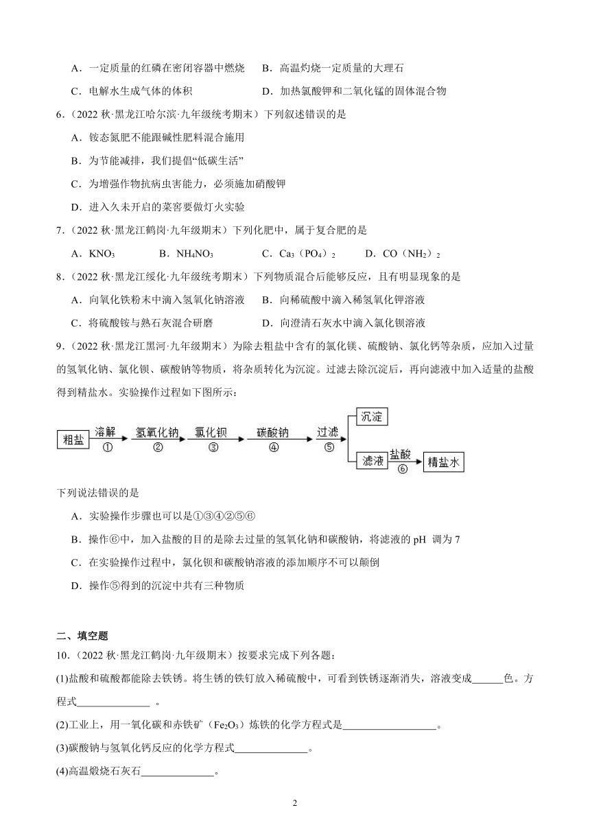 2022-2023学年上学期黑龙江省各地九年级化学期末试题选编—盐 化肥 综合复习题(含解析)