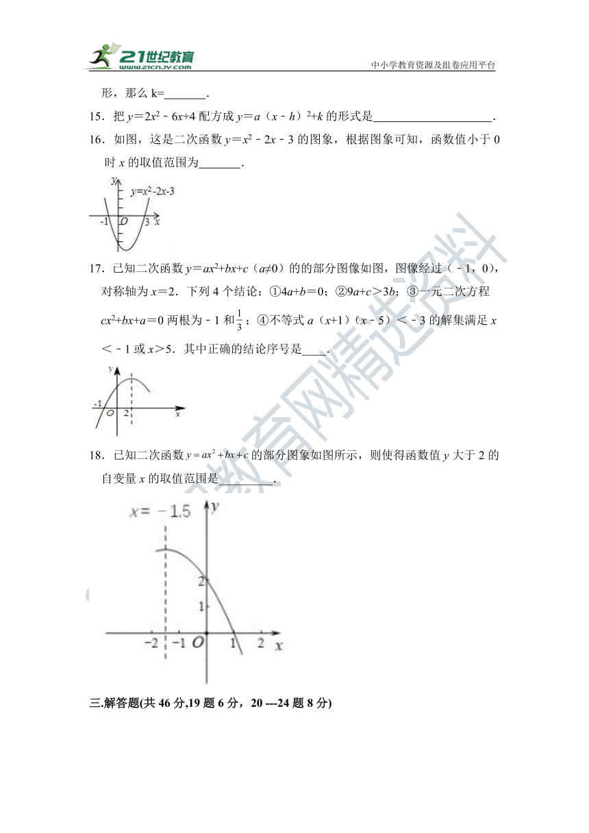 第二十二章 二次函数单元检测试题（含答案）