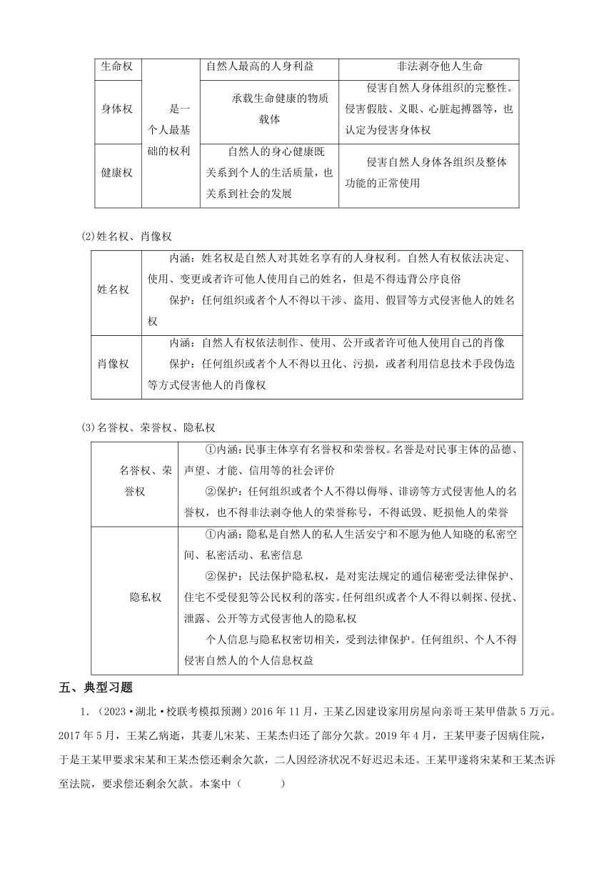 第一课 在生活中学民法用民法 学案 2024年高考思想政治一轮复习统编版选择性必修2