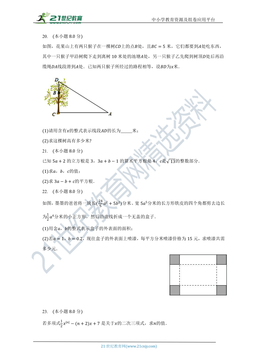 浙教版初中数学七年级上册第四章《代数式》单元测试卷（含答案）（标准难度）