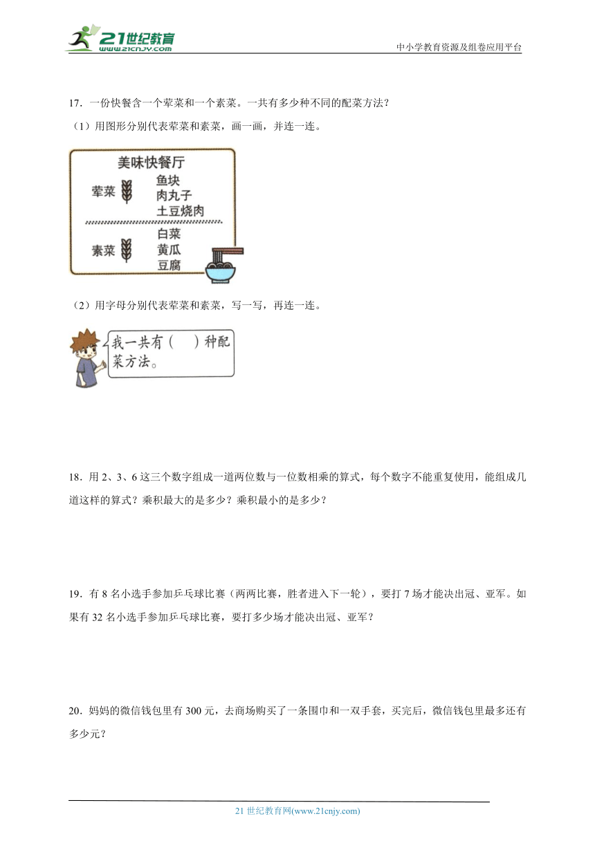 奥数专题：搭配问题（试题）数学三年级上册人教版（含解析）