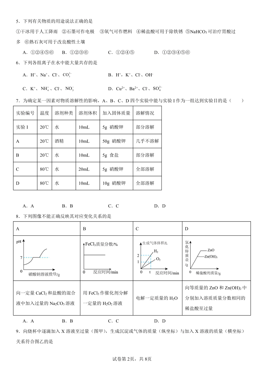 第八单元海水中的化学练习题（含解析）2023-2024学年九年级化学鲁教版下册