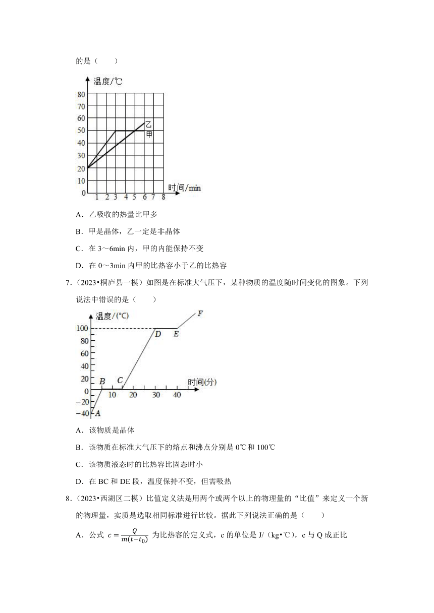 专题10内能 能量守恒——2022-2023浙江省杭州市中考科学一模二模考试试题分类（含解析）