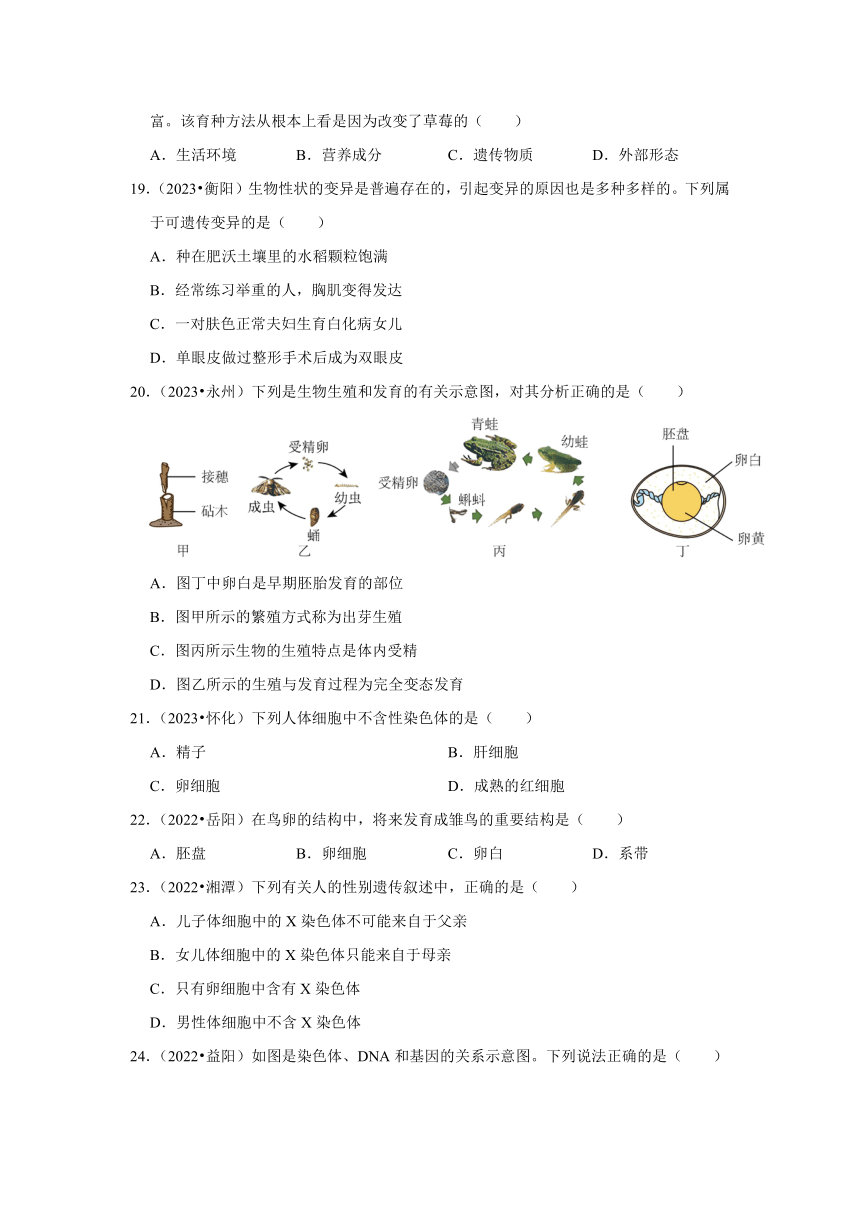 专题5生物的生殖、发育与遗传——2022-2023年湖南省中考生物试题分类（含解析）